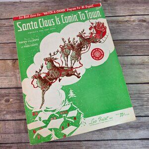 Vintage 1950s "Santa Claus Is Comin To Town" Sheet Music For Organ